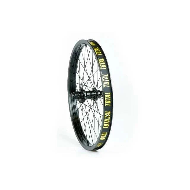 Total BMX Techfire Cassette rear wheel with black 6066 alloy rim and rainbow spokes