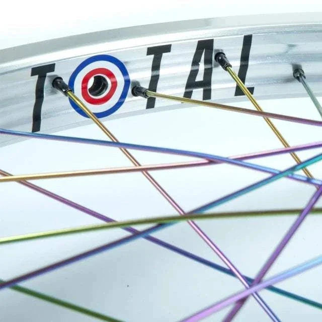 TOTAL TECHFIRE FRONT WHEEL with colorful spokes and durable rim for smooth cycling performance