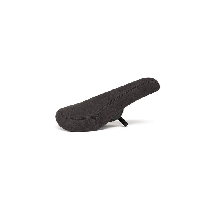 Black SALTPLUS PIVOTAL SEAT with embossed top cover, shown in side view, suitable for Pivotal seat posts.