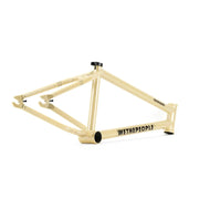 Wethepeople Pathfinder BMX bike frame in beige with Felix Prangenberg signature design and reinforced chainstays.