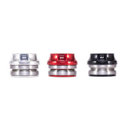 WETHEPEOPLE COMPACT HEADSET set with 6061 alloy top caps in silver, red, and black, precision sealed bearings for 1 1/8" steerer tubes with included spacers.