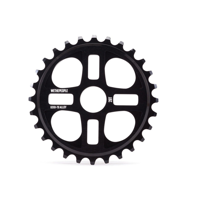 Black WETHEPEOPLE 4STAR SPROCKET bolt drive made from 6mm thick 6061-T6 alloy with 4-spoke design and 28t size.