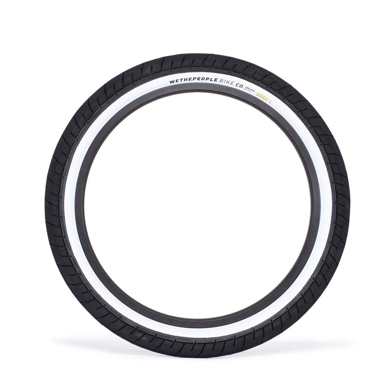 WETHEPEOPLE ACTIVATE TIRE black BMX bike tire with fast-rolling tread and white sidewall designed for durability and grip
