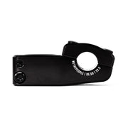 Black WETHEPEOPLE LOGIC STEM top load BMX bike stem with 48mm faceplate and CNC machined 6061-T6 alloy construction.