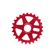 Red WETHEPEOPLE LOGIC SPROCKET made of 6061-T6 alloy with CNC machined design and 25T size.