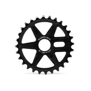 Black WETHEPEOPLE LOGIC SPROCKET made from 6061-T6 alloy with CNC machining, 25T or 28T size, designed for strength and dent resistance.