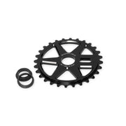 WETHEPEOPLE LOGIC SPROCKET black CNC machined 6061-T6 alloy BMX sprocket with adapters for 19mm, 22mm, and 24mm cranks available in 25T or 28T