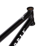 Black WETHEPEOPLE MESSAGE FRAME BMX bike frame made of butted Japanese seamless 4130 crmo tubing with technical park geometry