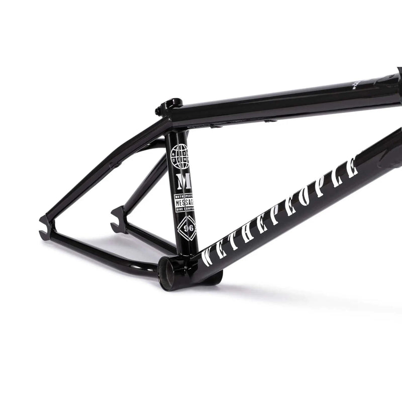 Black WETHEPEOPLE MESSAGE FRAME BMX bike frame with technical park geometry and durable 4130 CrMo tubing