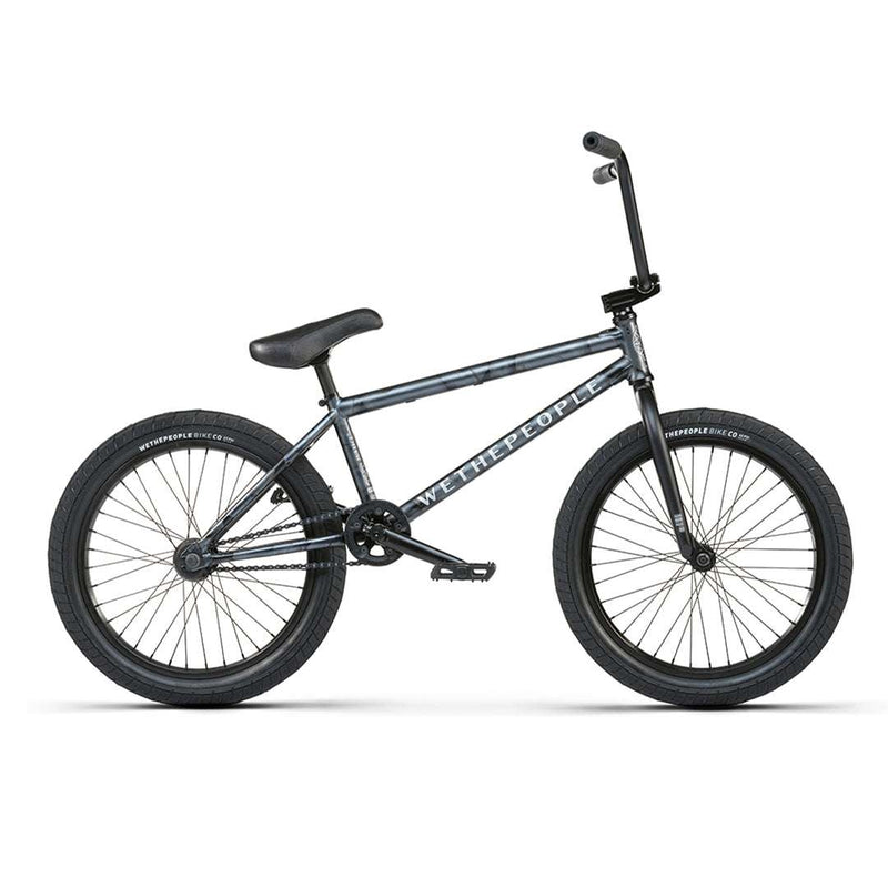 Wethepeople Justice complete BMX bike with black 20.75" frame, Saltplus fork, Activate tires, and Paragon sprocket.