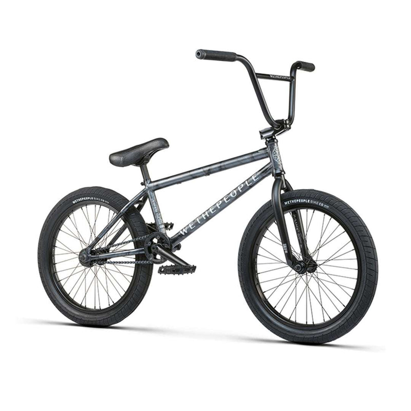 WETHEPEOPLE JUSTICE BIKE black BMX with 20.75" top tube, 2.35" Activate tires, 4130 chromoly frame and fork, saltplus rims, perfect grips, and paragon sprocket for urban riding.