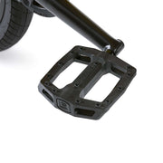 Close-up of black nylon Wethepeople Logic pedal on WETHEPEOPLE JUSTICE BIKE