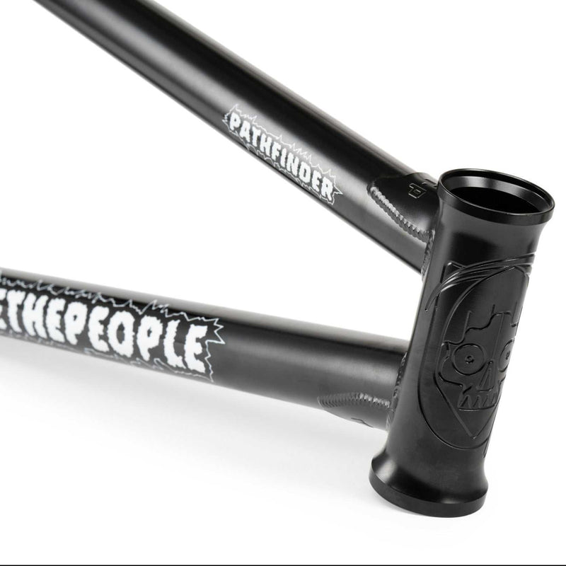 Wethepeople Pathfinder BMX bike frame in black with CNC head tube and graphic detailing