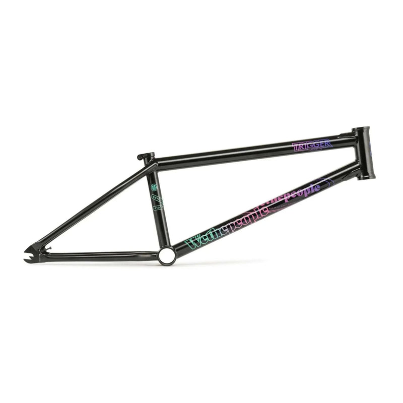 Wethepeople Trigger Frame black BMX frame with colorful logo and durable 4130 crmo tubing design