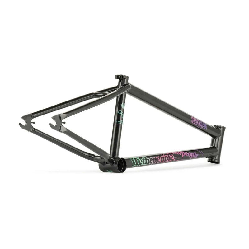 Wethepeople Trigger Frame black BMX frame with colorful logo and durable 4130 CrMo tubing design