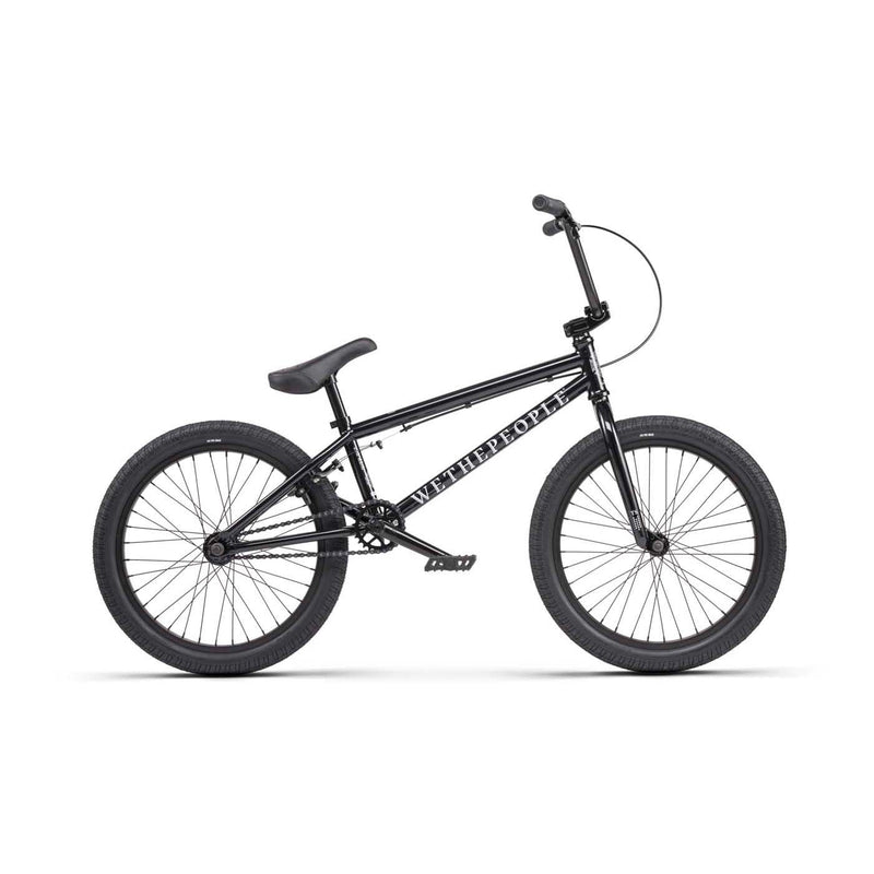 Black WETHEPEOPLE THRILLSEEKER M complete BMX bike with 20-inch wheels and lightweight frame designed for ramp and transition riding
