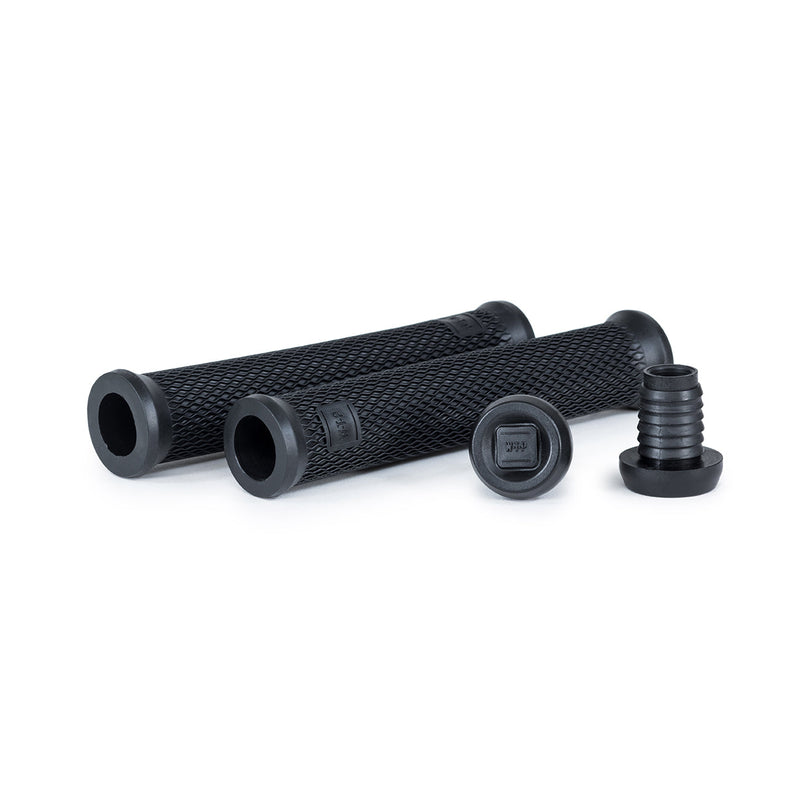 WETHEPEOPLE MANTA GRIP thin black rubber bicycle handlebar grips with ripple texture and nylon barends
