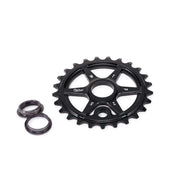 Black WETHEPEOPLE PATROL SPROCKET with offset teeth and adapters for BMX bikes