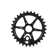 WETHEPEOPLE Patrol sprocket black CNC machined alloy bicycle chainring with offset teeth and classic design.