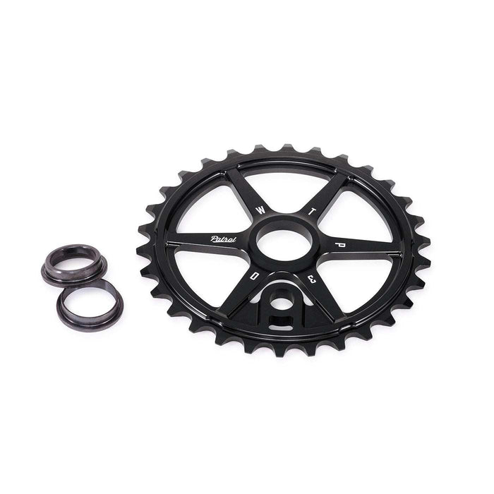 WETHEPEOPLE PATROL SPROCKET black CNC machined aluminum BMX sprocket with adapters for 19mm, 22mm, and 24mm shafts