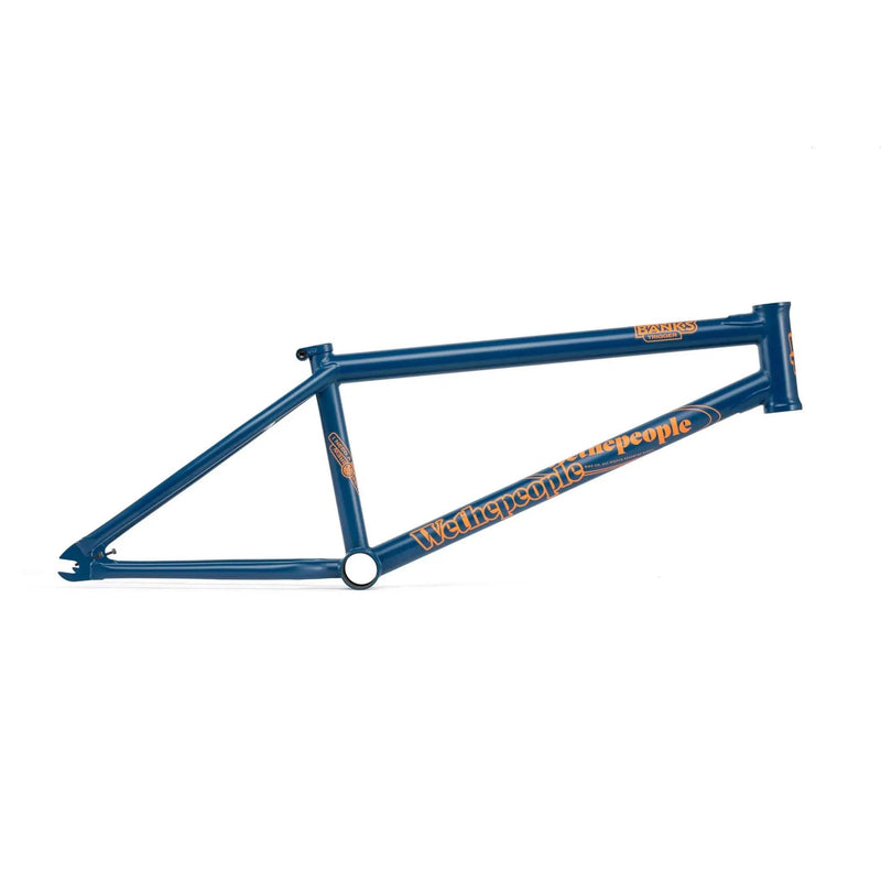 Wethepeople Trigger Frame BMX bike frame in matte navy with adaptive geometry and durable 4130 crmo tubing for street riding.