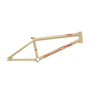 Wethepeople Trigger Frame BMX bike frame in matte tan with adaptive geometry and reinforced 4130 chromoly tubing