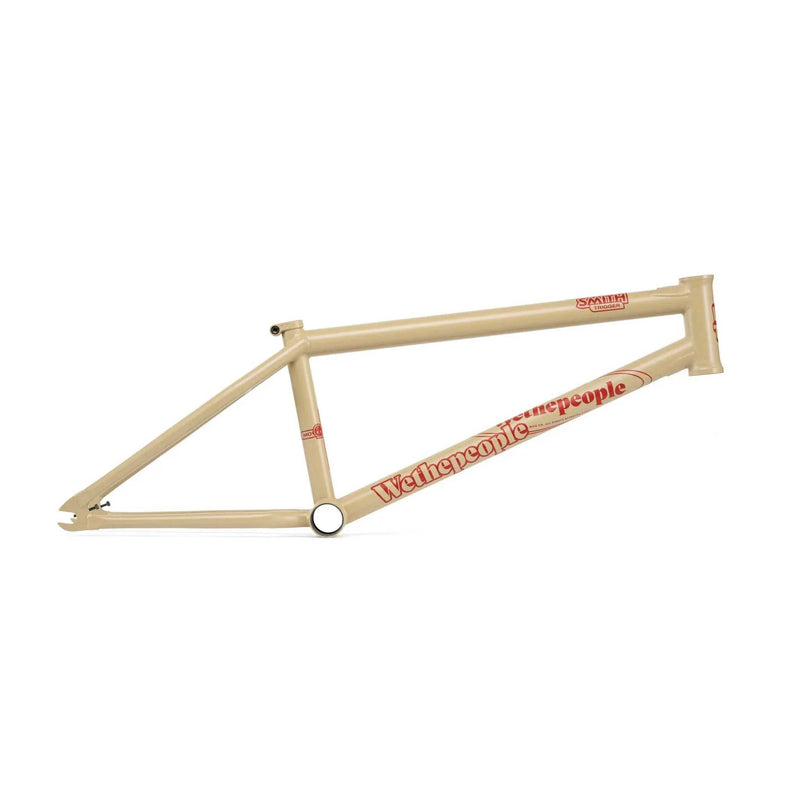 Wethepeople Trigger Frame BMX bike frame in matte tan with adaptive geometry and reinforced 4130 chromoly tubing