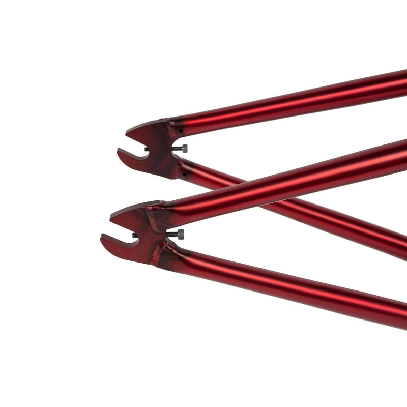 Red WETHEPEOPLE TRIGGER FRAME BMX bike frame with durable crmo tubing and precision dropouts designed for street riding.