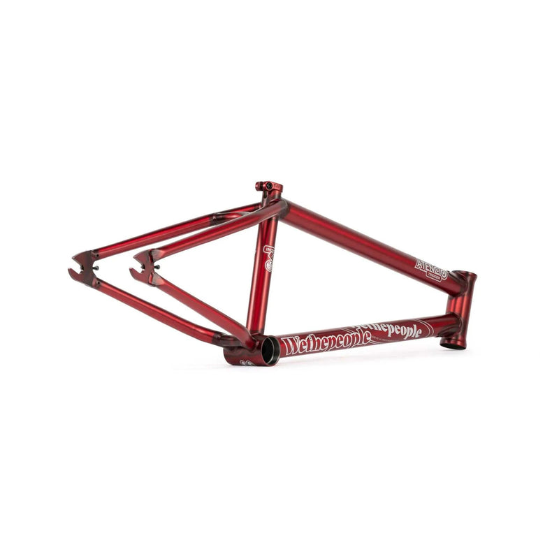WETHEPEOPLE TRIGGER FRAME BMX bike frame in matte transparent red with durable Japanese 4130 CrMo tubing and adaptive geometry.