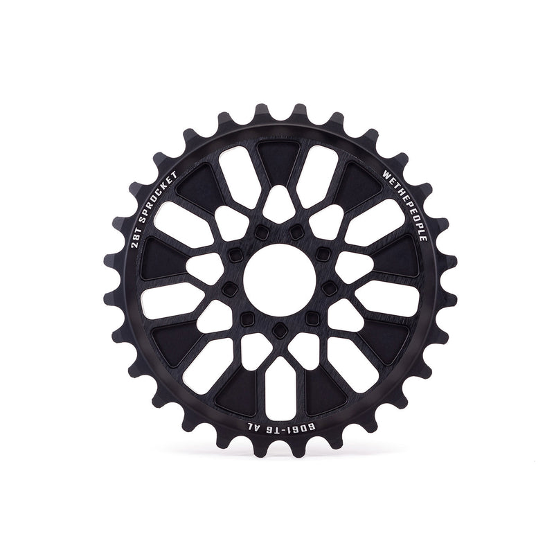 Wethepeople Pathfinder sprocket black 8mm thick 25T or 28T CNC machined alloy bike sprocket with 9-sided design and integrated bolt holes