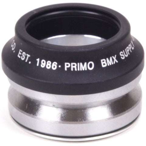 Primo integrated headset for BMX bikes with durable black and silver design and 1986 branding