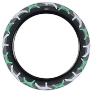 CULT VANS WAFFLE 16 inch BMX tire with waffle tread pattern and green, grey, white accents