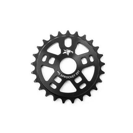 Black ANIMAL M5 SPROCKET with 5-spoke design, CNC machined aluminum, 25T teeth, and laser-etched graphics.