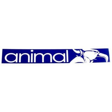 Blue animal street sticker with stylized animal graphic and white text