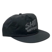Black adjustable CULT SH*T Happens Cap with embroidered text design and flat brim
