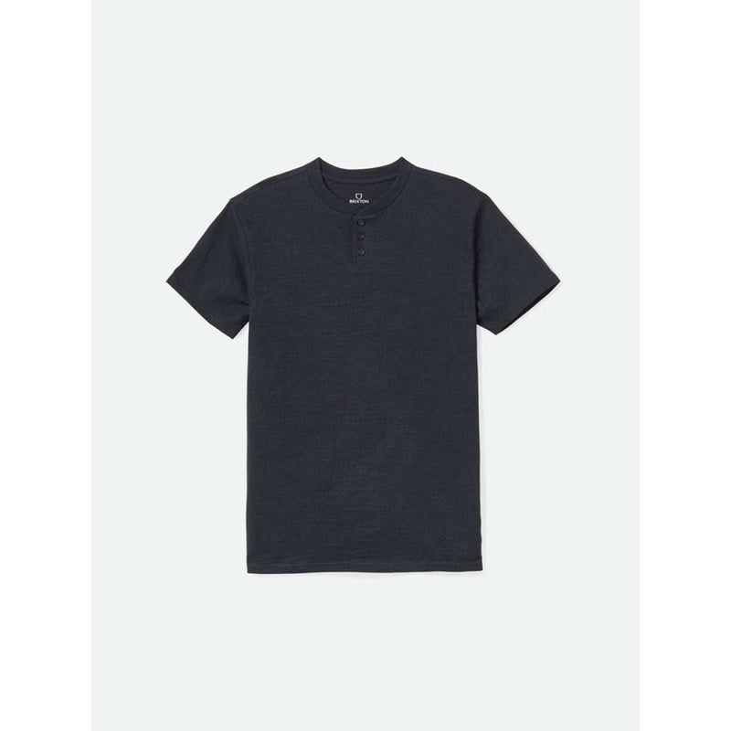 BRIXTON BASIC black short sleeve slub Henley tee with button placket