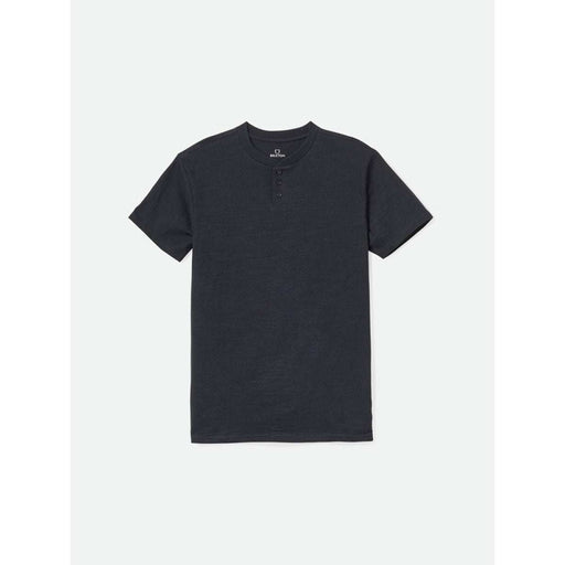 BRIXTON BASIC black short sleeve slub Henley tee with button placket