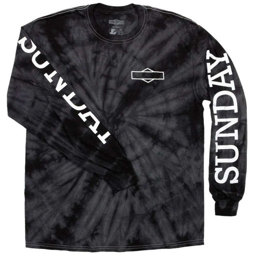 Black tie-dye Sunday Rockwell Longsleeve with white Sunday logos on front and sleeves, 100% cotton, normal cut.