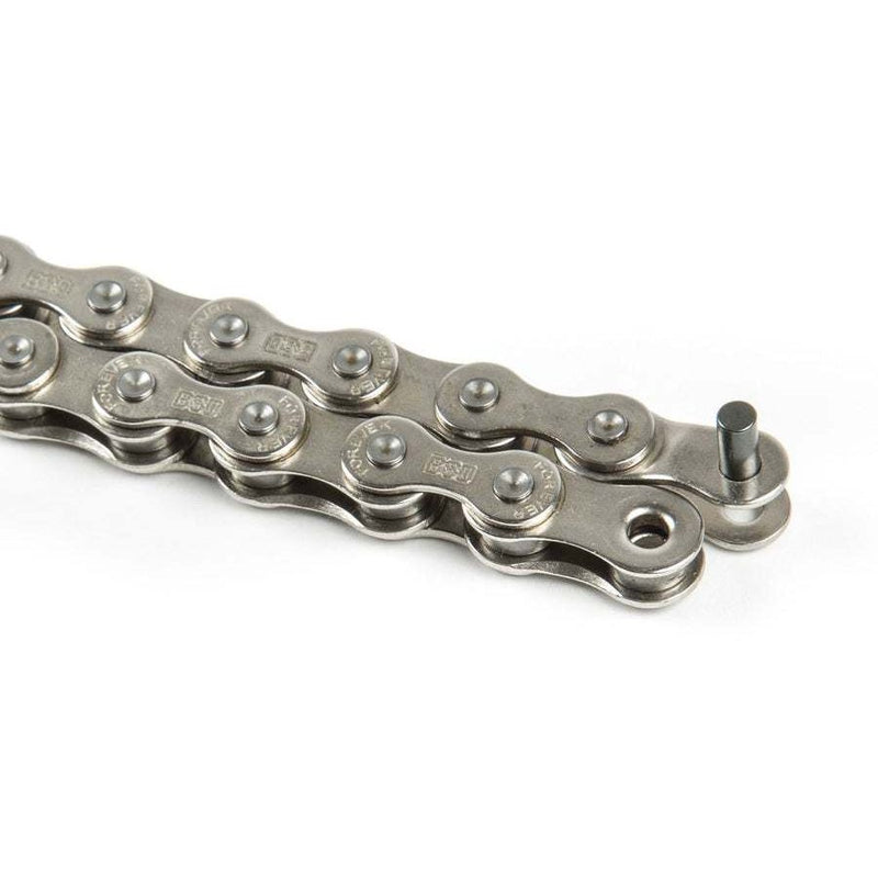 BSD Forever Chain with half link, rustproof Teflon coating, stamped logos, and mushroomed pins, compatible with 8t drivers.