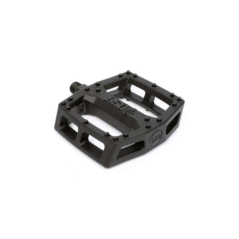 Black BSD Safari pedal with knurled surface and hexagonal pins on a white background