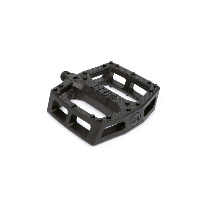 Black BSD Safari pedal with knurled surface and hexagonal pins on a white background