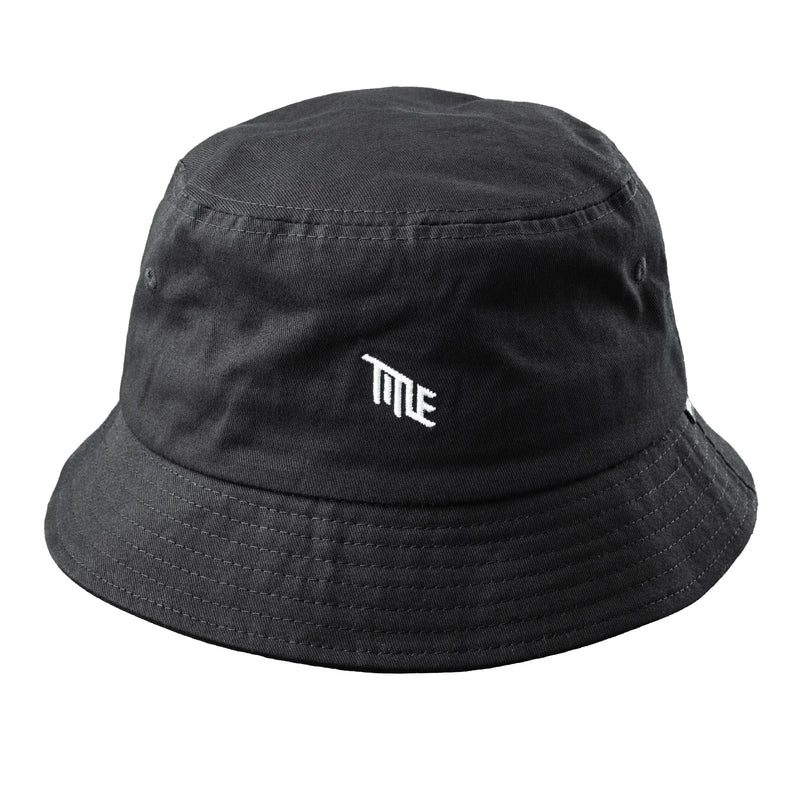 Black MTB bucket hat made with recycled cotton, SPF 50 protection, natural dyes, unisex universal fit