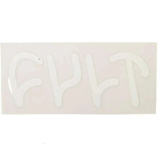 CULT die-cut sticker with white letters measuring 16cm by 6.5cm