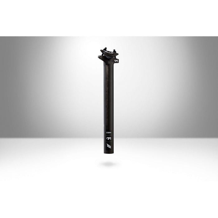 Black lightweight full carbon MTB CP1 Seatpost with clamp assembly, 300mm length, available in 30.9mm and 31.6mm diameters for downhill and freeride biking