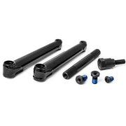 Black CULT CREW CRANKS with tubular chromoly arms, hollow spindle, and mounting hardware for BMX bikes