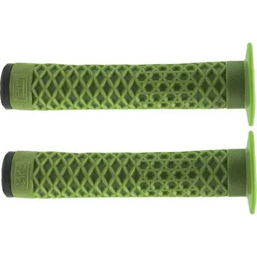 Green Cult VANS waffle grips with flange and textured surface for BMX handlebars