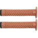 Pair of brown Cult VANS waffle grips with flange for BMX bikes, made from soft Krayton rubber.