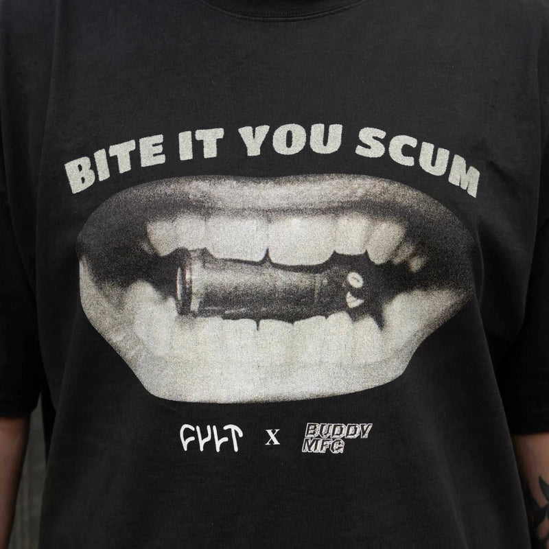 CULT X BUDDY MFG “BITE IT”  T-SHIRT