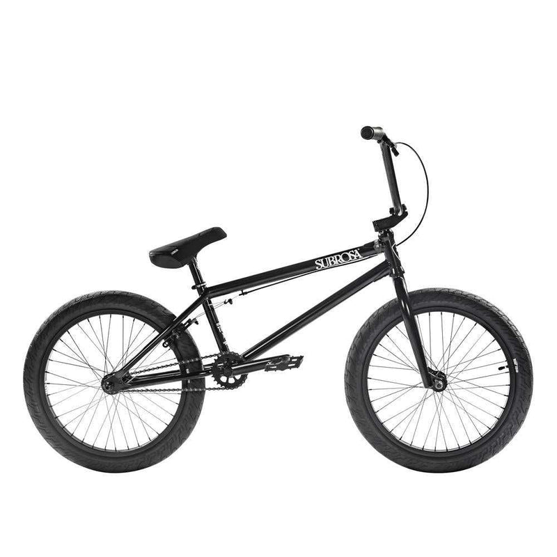 Black SUBROSA TIRO XL BMX bike with 20-inch wheels and Hi-Ten steel frame designed for riders 5 to 6 feet tall