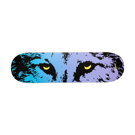 ODYSSEY NIGHTWOLF skateboard deck with blue and purple wolf eyes graphic design